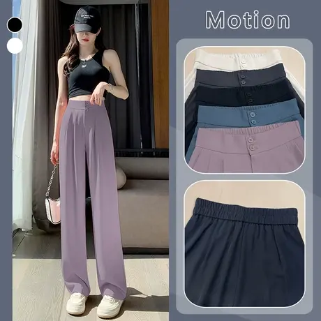 西装阔腿裤女夏季2023薄款设计感小众高腰垂感窄版休闲直筒长裤子图片