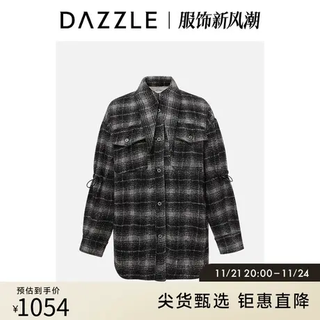 DAZZLE地素奥莱冬季休闲尖领设计中长款衬衫式夹棉棉服外套女图片
