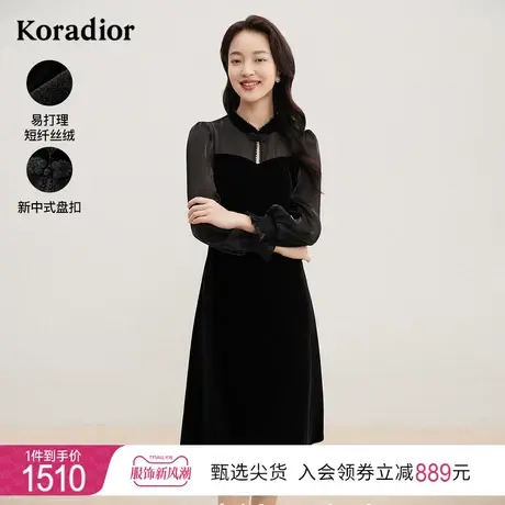 珂莱蒂尔女装秋冬新款精致优雅黑色丝绒旗袍连衣裙女礼服小黑裙图片