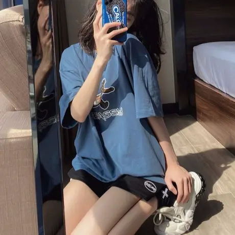 2024夏小个子套装女学生韩版宽松ins超火印花短袖T恤短裤两件套潮图片