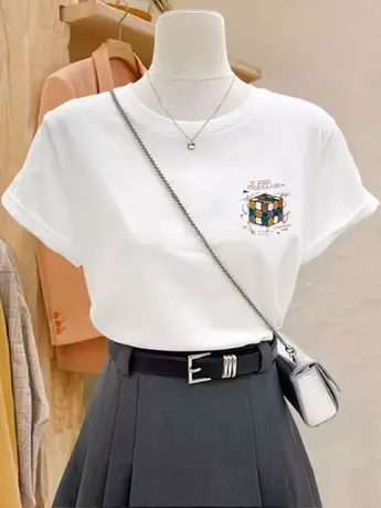 美式复古白色仿棉短袖t恤女士夏季2023新款时尚洋气时髦百搭上衣图片