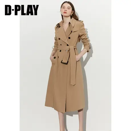 DPLAY【黑标】新高级感OL卡其色收腰大摆长款风衣外套商品大图