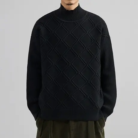 秋冬季半高领毛衣男宽松韩版潮流毛衫男加厚打底衫慵懒麻花针织衫商品大图