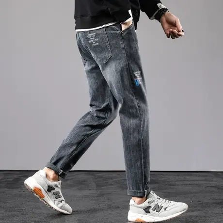 春天休闲长裤宽松直筒男士牛仔裤松紧腰裤子抽绳春季男裤春装男装商品大图