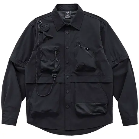 VIP机能多口袋长袖衬衫男宽松户外设计感拼接休闲工装衬衣外套潮商品大图