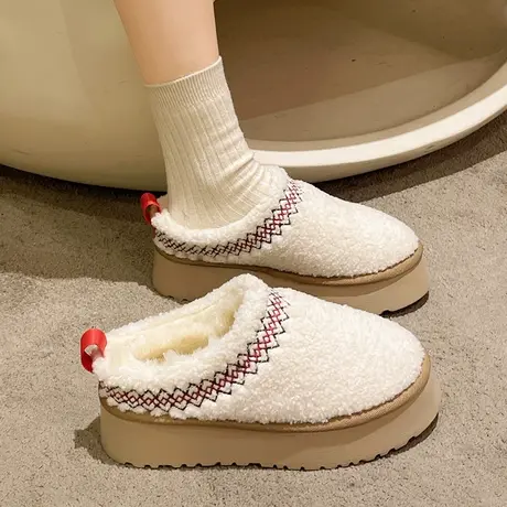 2023秋冬新款加绒保暖舒适毛毛鞋厚底增高防滑皮毛一体包头雪地鞋商品大图