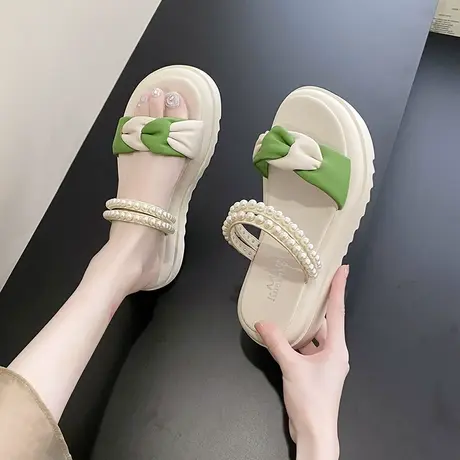 两穿凉鞋女2024夏季新款百搭网红厚底珍珠仙女风配裙子凉拖鞋ins图片