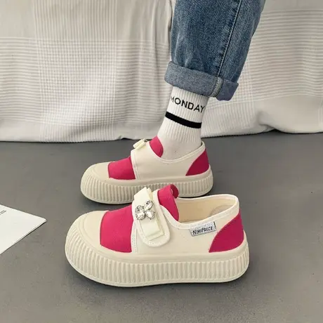 2024年春季新款小众设计厚底懒人帆布鞋一脚蹬女增高百搭小白鞋女商品大图
