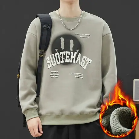 冬季潮牌加绒加厚打底衫秋冬款情侣装长袖上衣服冬天男士圆领卫衣商品大图
