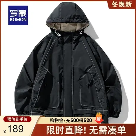 罗蒙男士潮流户外工装连帽休闲夹克衫衣服2023秋季新款登山服外套商品大图