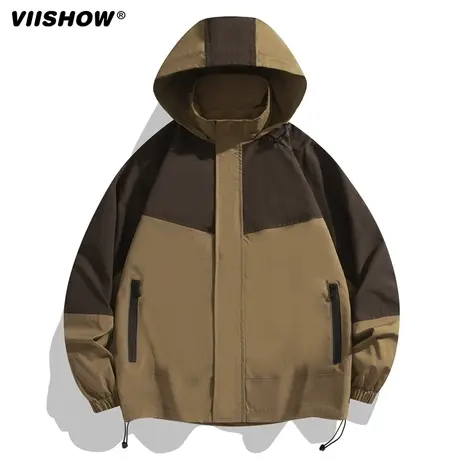 VIISHOW秋冬款外套男加绒厚拼色冲锋衣连帽2023新款休闲男生夹克商品大图