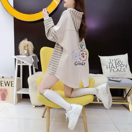 慵懒风连帽卫衣女中长款2024新款春季宽松设计感百搭oversize外套商品大图