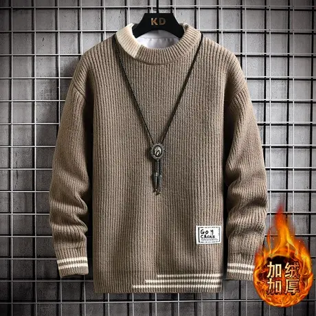 男士冬季毛衣圆领学生日系风格加绒加厚针织衫修身小清新打底线衣图片