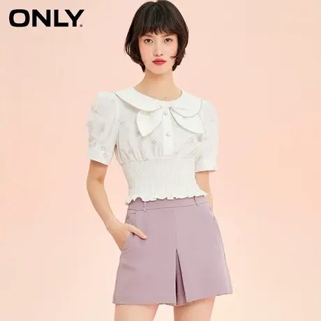 ONLY奥莱夏季刺绣简约百搭收腰短款短袖修身衬衫女商品大图