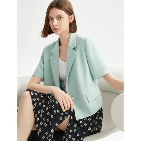 朗姿夏季通勤职业薄款西装短袖外套2023奥莱气质女士西服正装上衣图片
