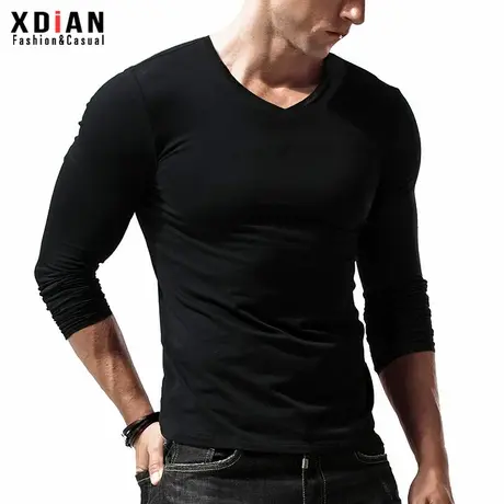 贴身打底衫男长袖t恤男简单款V领纯棉修身紧身弹力秋衣内搭秋冬季商品大图
