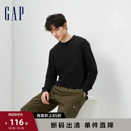 【断码优惠】Gap男装秋季新款LOGO纯棉运动休闲廓形长袖T恤810626图片