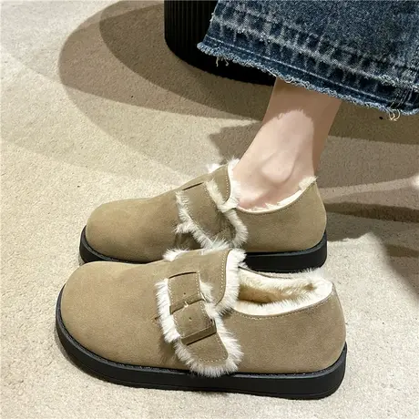 软底博肯鞋加绒拖鞋女款冬季女鞋秋冬款一脚蹬包头拖鞋全包勃肯鞋商品大图