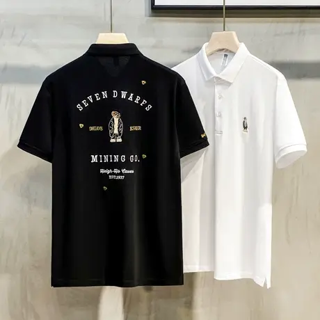 丝光春夏季男士短袖POLO衫小熊刺绣潮男韩版修身休闲翻领半袖T恤商品大图