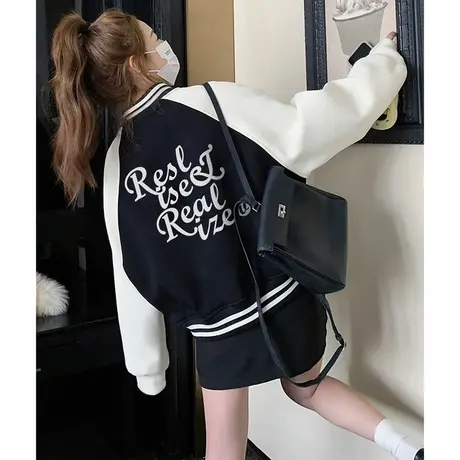 唐狮棒球服外套女短款2024春秋季新款独特超好看美式休闲夹克上衣商品大图