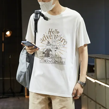 [兔八哥联名]唐狮2023年夏季新款纯棉短袖t恤男潮流学生圆领打底图片