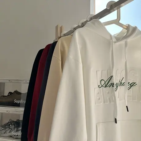 钢印字母美式高街连帽卫衣男春秋季2024新款潮牌休闲帽衫宽松外套商品大图