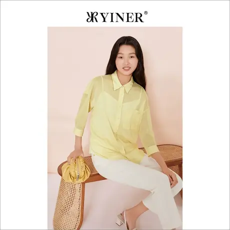 YINER音儿女装夏季轻薄透气衬衫通勤POLO领上衣商品大图