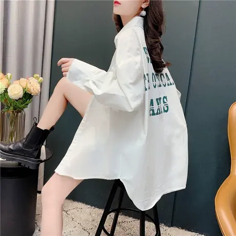 白色衬衫女设计感小众长袖韩版宽松衬衣外套春秋2021新款百搭上衣图片