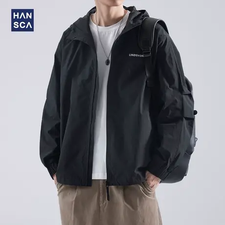 hansca工装夹克男秋季新款潮牌刺绣宽松休闲户外防风防寒连帽外套商品大图