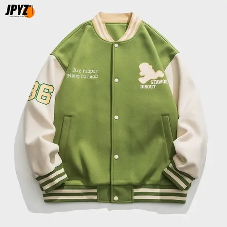 国潮美式复古棒球服外套男士潮牌秋冬情侣装宽松上衣春秋季夹克商品大图
