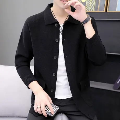 男士潮牌韩版休闲外套秋季针织夹克学生百搭翻领秋装开衫上衣服潮商品大图