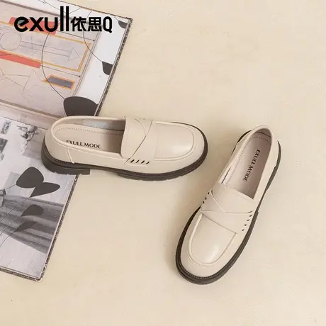 依思q一脚蹬女鞋2024新款春秋鞋子女厚底乐福鞋单鞋英伦风皮鞋女商品大图