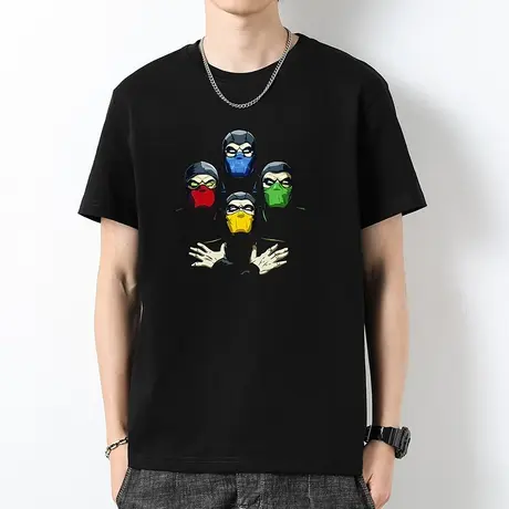 230g重磅纯棉短袖t恤男圆领宽松潮牌印花液氨长绒棉黑色全棉半袖商品大图