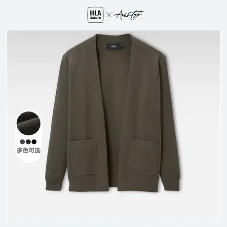 HLA/海澜之家先锋针织衫秋冬宽松黑色休闲口袋款毛衣开衫外套男图片