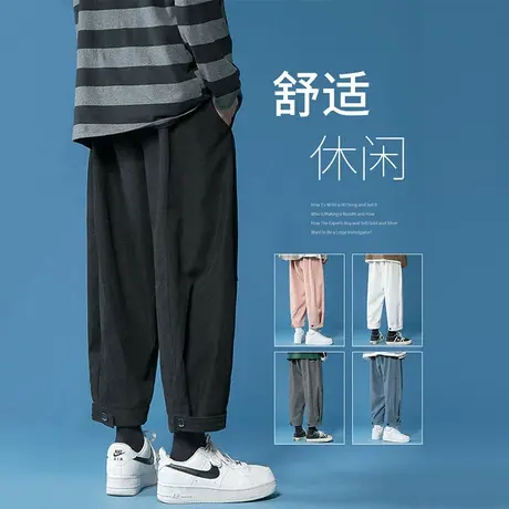 工装裤男潮牌帅气休闲裤ins潮流宽松纯色秋冬季新款运动束脚长裤商品大图