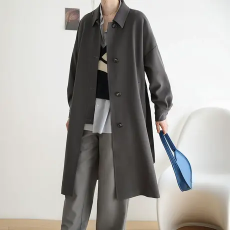 嘉茱莉2023秋季新款韩系中长款风衣外套女小个子气质英伦风高级感图片