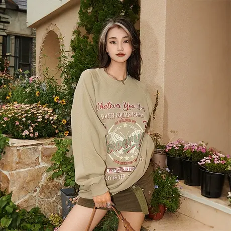 YEP美式复古圆领卫衣女2023新款爆款春秋上衣ins潮牌oversize外套商品大图