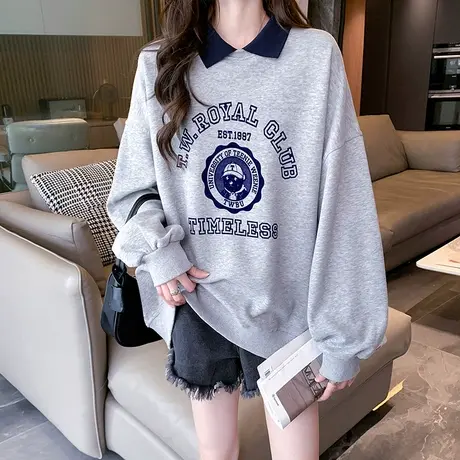 秋季女士卫衣女2023年新款ins超火娃娃领洋气短款宽松小个子上衣商品大图