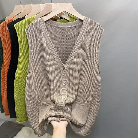 2023年秋装新款无袖V领外搭上衣女毛衣洋气单排纯色针织衫女马甲商品大图