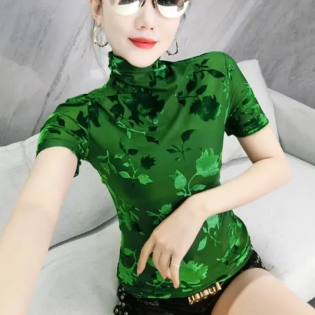 时尚提花T恤女短袖秋装2023新款高档洋气上衣显瘦百搭网纱小衫潮商品大图