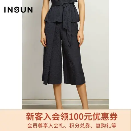 恩裳商场同款夏季时尚简约棉质感宽松七分阔腿休闲裤女小个子商品大图