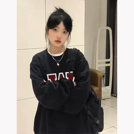 美式卫衣女秋冬装2023新款爆款复古oversize外套秋冬宽松长袖上衣商品大图