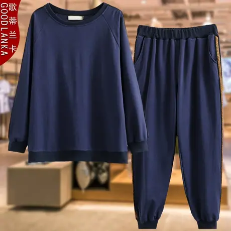 加肥加大码女洋气卫衣套装秋装新款2022中年胖妈妈时尚运动两件套商品大图