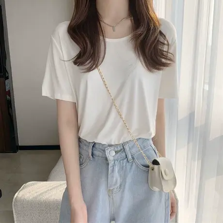 白色短袖t恤女设计感小众半袖宽松韩版原宿bf慵懒风ins超火上衣服商品大图