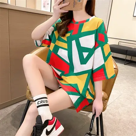 2023年新款夏季中长款宽松小众设计感上衣服半袖体恤短袖T恤女装商品大图