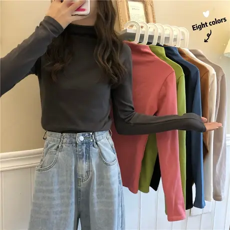 2023年秋冬德绒加厚加绒半高领打底衫女内搭百搭长袖t恤洋气上衣商品大图