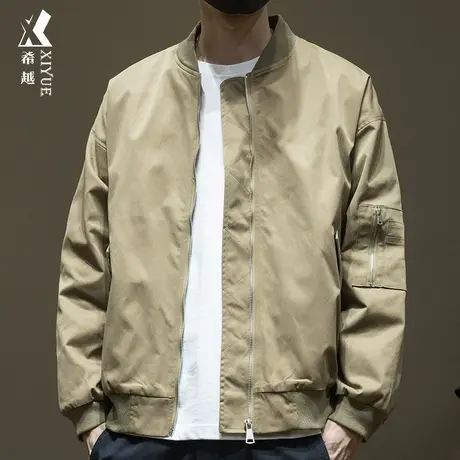 希越飞行员夹克男咖啡色2023秋季新款宽松大码潮牌痞帅百搭外套潮商品大图