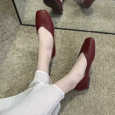 单鞋女平底2023年新款软底春季晚晚风百搭鞋子奶奶黑色温柔豆豆鞋商品大图