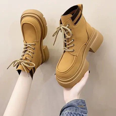 舒适厚底马丁靴女2023新款春秋季单靴英伦风大黄蜂短靴切尔西女靴图片