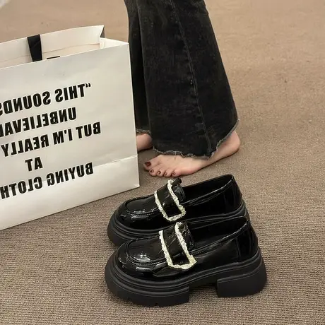 日系jk玛丽珍小皮鞋女2024新款春秋百搭厚底学院风一脚蹬乐福单鞋图片
